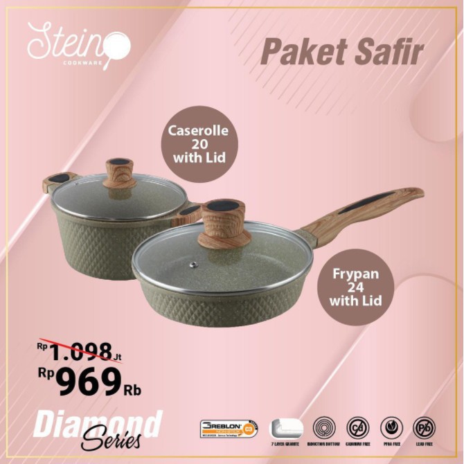 Paket Panci isi 2 pcs - Caserolle/Frypan - Steincookware Paket Safir