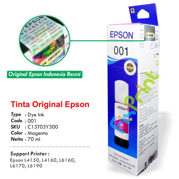 Tinta Refill Botol Epson 001 Cyan / Magenta / Yellow 70ml Printer L4150 L4160 L6160 L6170 L6190