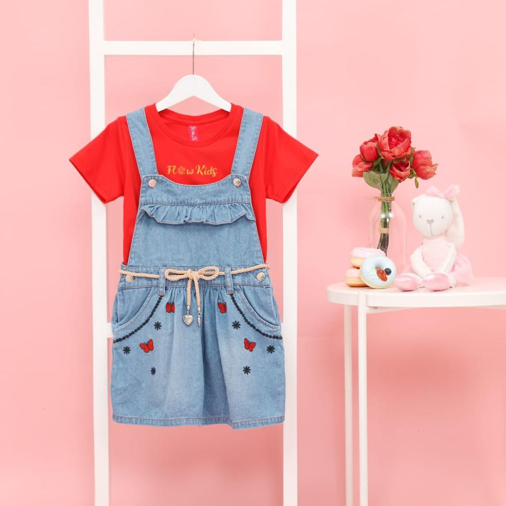 jeans setelan anak setelan overall Baju Anak Perempuan  Setelan Overall Jeans anak by Flowkids usia 2-10 tahun-5