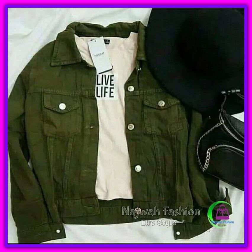 Jaket Wanita Jeans Hijau Army Murah - Jaket Jeans Army Ro
