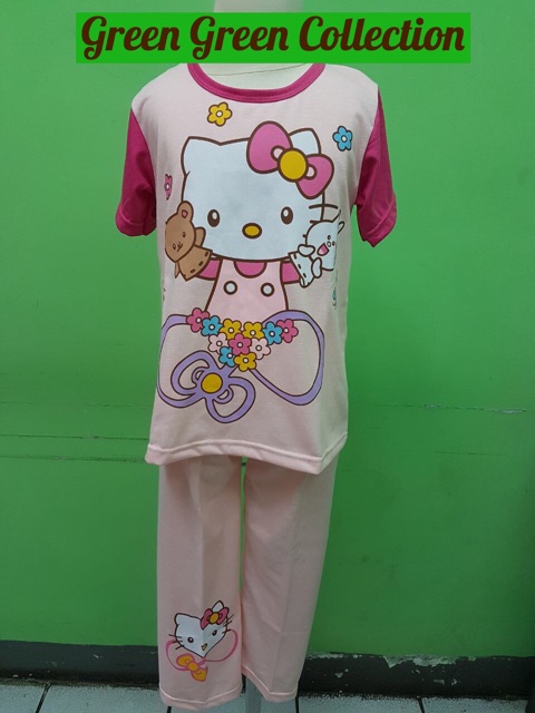 Piyama kaos anak hello kitty pink