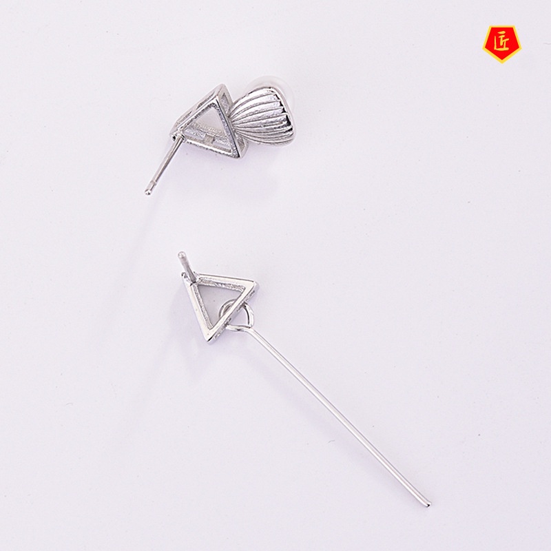 [Ready Stock]925 Silver Female Sweet Pearl Triangle Earrings