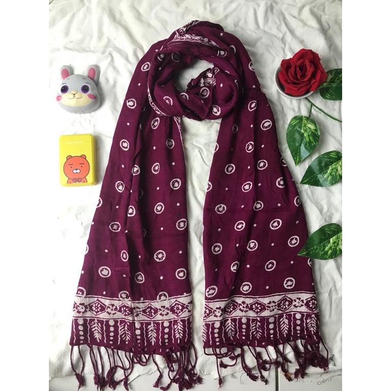 Syal Batik Cap Scarf Leher Fashion Outdoor Premium - Pashmina Wanita Semi Paris Terbaru Ungu COD