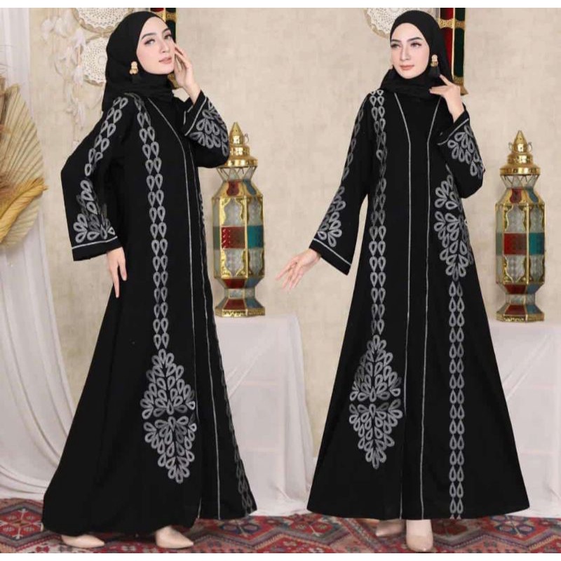 Abaya Gamis Hitam Fashion Muslim Arab Syar'i Dubai Turkey Jalabiya Bunga by hans Grosir Abaya