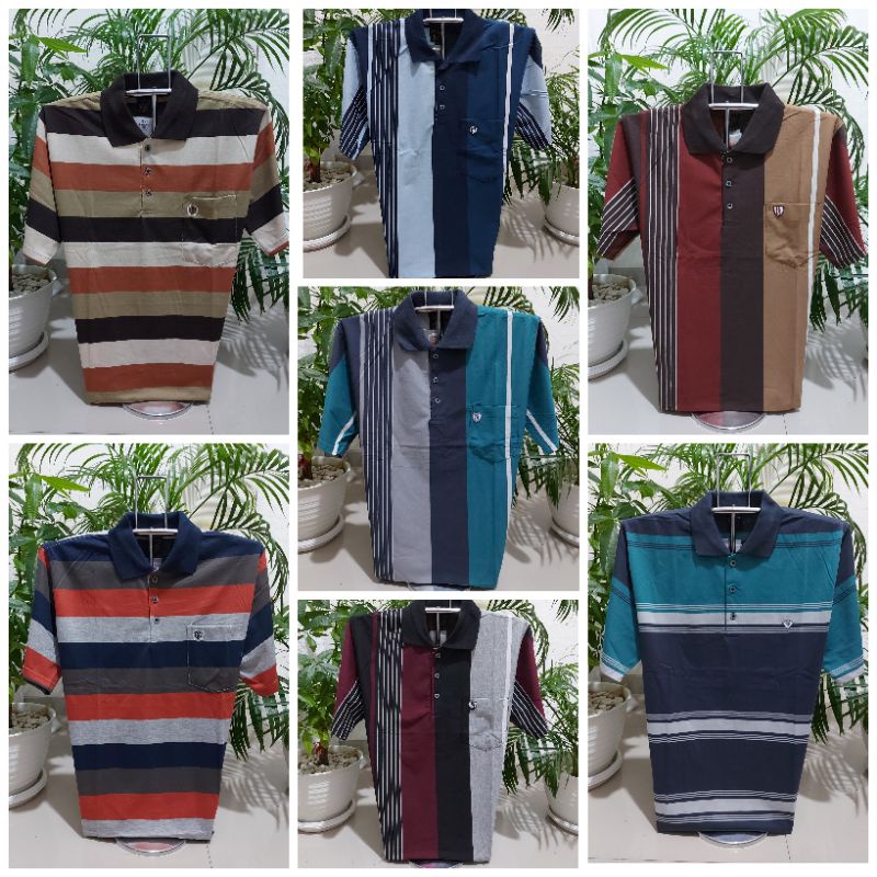 Kaos kerah salur size XL - Kaos kerah garis - Kaos wangki - kaos pria kerah -kaos kerah motif garis