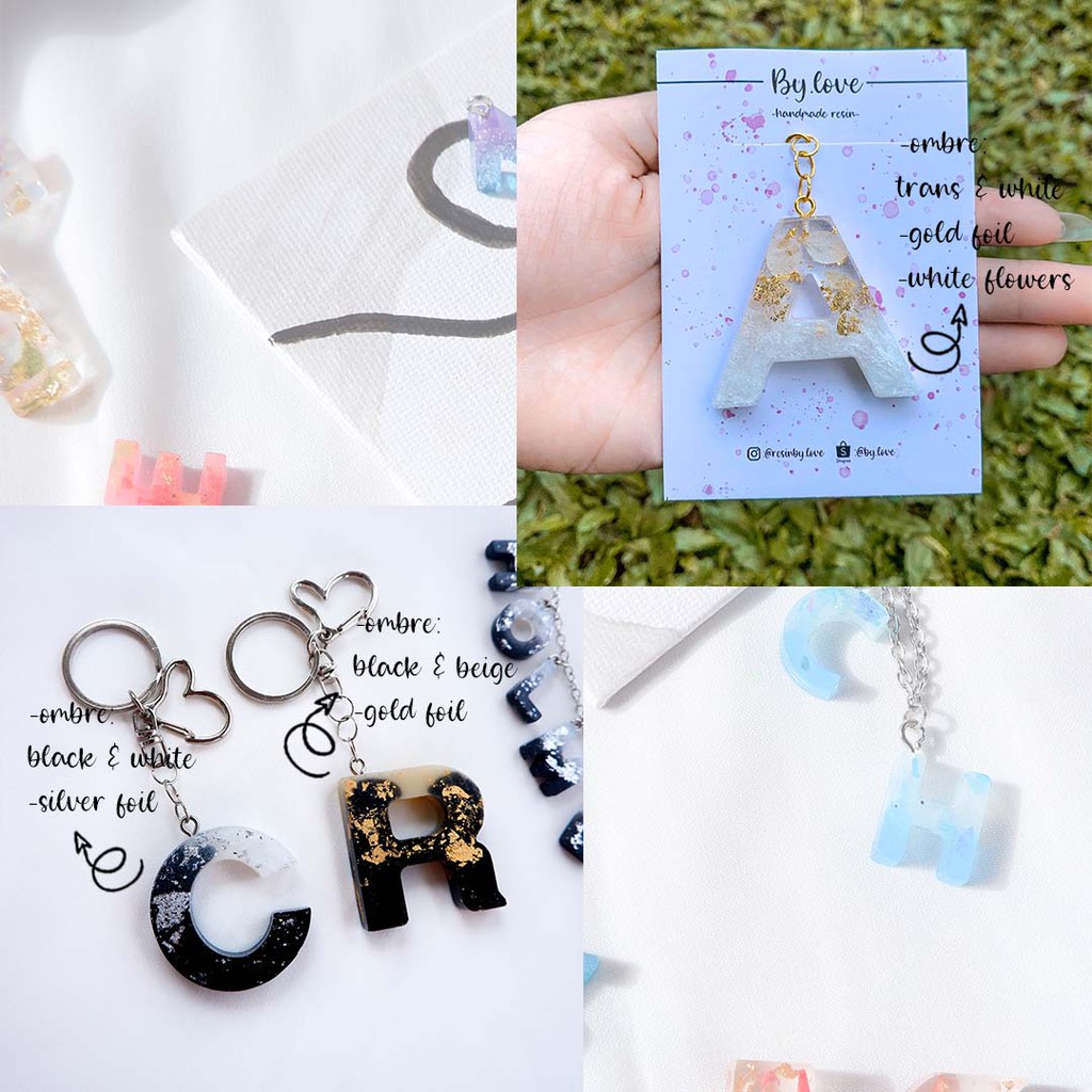 (COLOR)GANTUNGAN KUNCI/TAS CUSTOM INITIALS KEYCHAIN RESIN ALPHABET WARNA