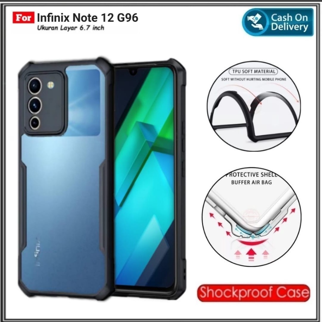 Case Infinix Note 12 G96 Hard Soft Fusion Armor Shockprooft TPU HD Trasnparan Acrylic Casing HP Cover DI ROMAN ACC