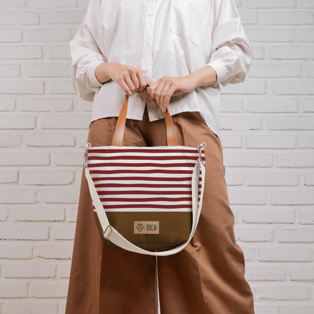 Sling Bag Kanvas Stripe Marun