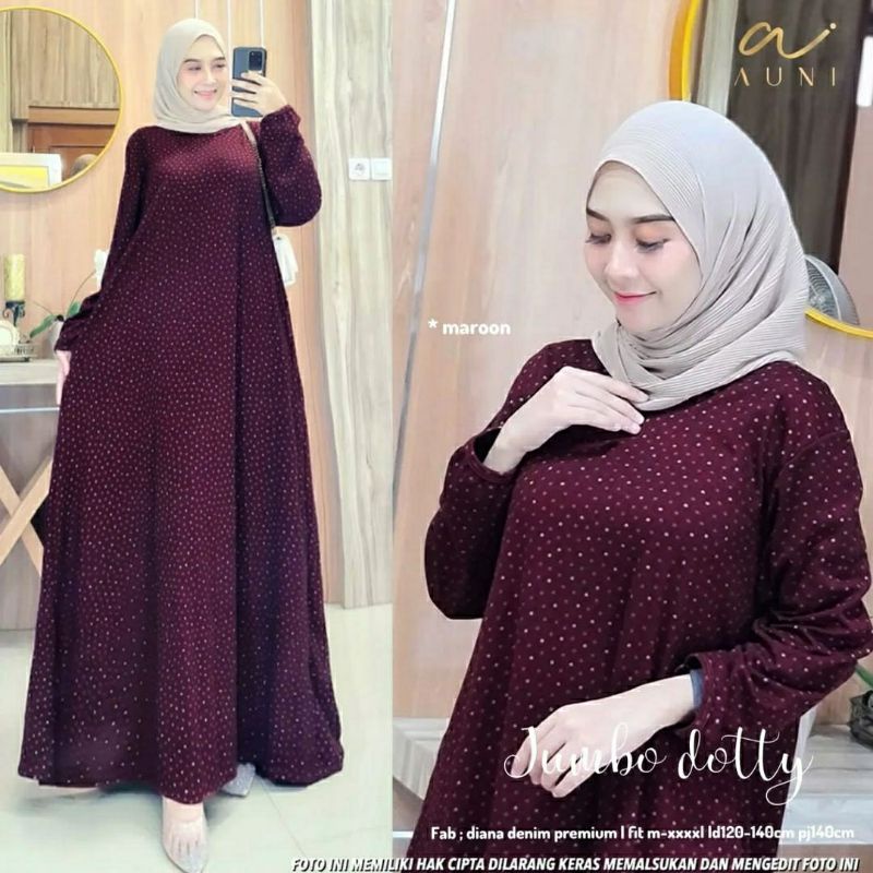 Jumbo Dotty Maxy, GAMIS WANITA MUSLIM JUMBO FIT XXXXL LD 120-140 BAHAN DIANA DENIM PREMIUM TERJUMBO