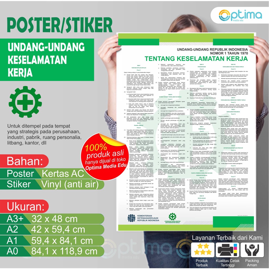 

POSTER / STIKER UNDANG-UNDANG KESELAMATAN KERJA untuk panduan di kantor,perusahaan, industri