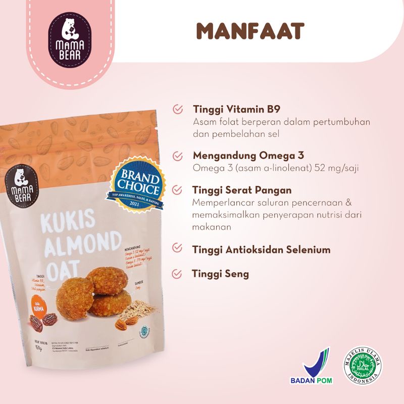 Kukis Almond Oat Mama Bear Cookies Almon MamaBear Pelancar ASI Booster