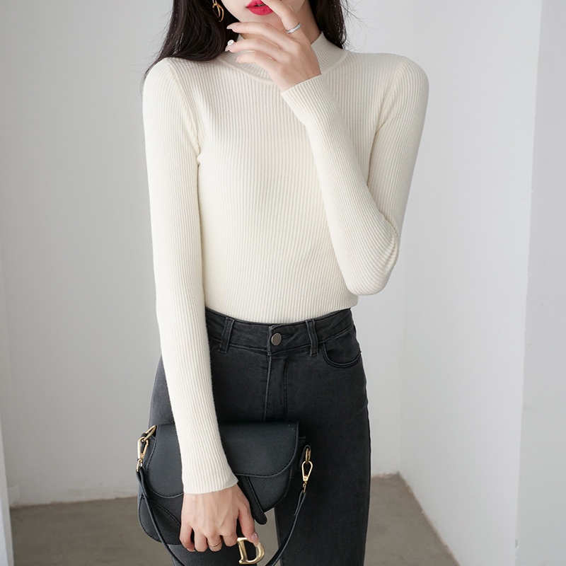 【Elegant】Women Bodycon Half-Collar Long Sleeve Pullovers  Knitted Tops 7446