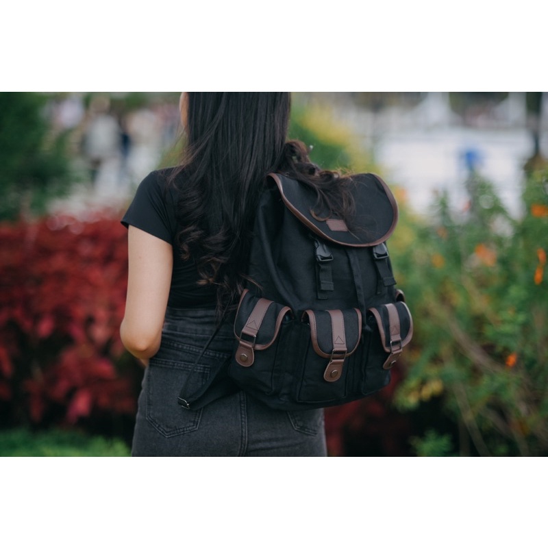 Ransel Canvas GH.Bag Original Tas Punggung Wanita Kuliah Kerja Tas Laptop Up To 14 Inch