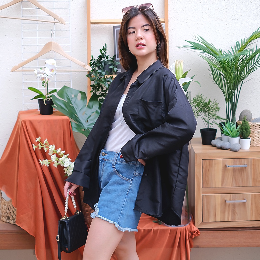 Tq88indonesia Fashion Kemeja Polos Wanita Lengan Panjang / Olivia Oversize Shirt / Kemeja Oversize Wanita/ Kemeja Santai Cewek / Kem Polos / Kemeja Kekinian / Kemeja Cewek