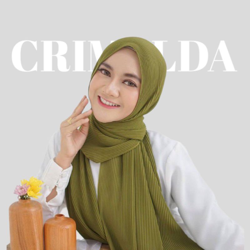 CRIMELDA PASHMINA PLISKET FULL 175x75 DIAMOND CREP HIJAB FASHION MUSLIM