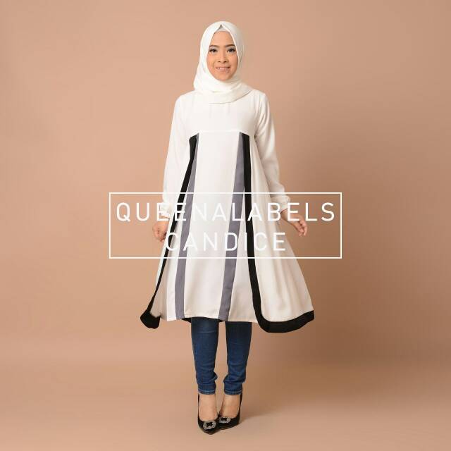 Setelan Muslim PASHMINA + TUNIK + JOGGER 3in1 Busana Pakaian Fashion Muslim Putih Tanah Abang Murah