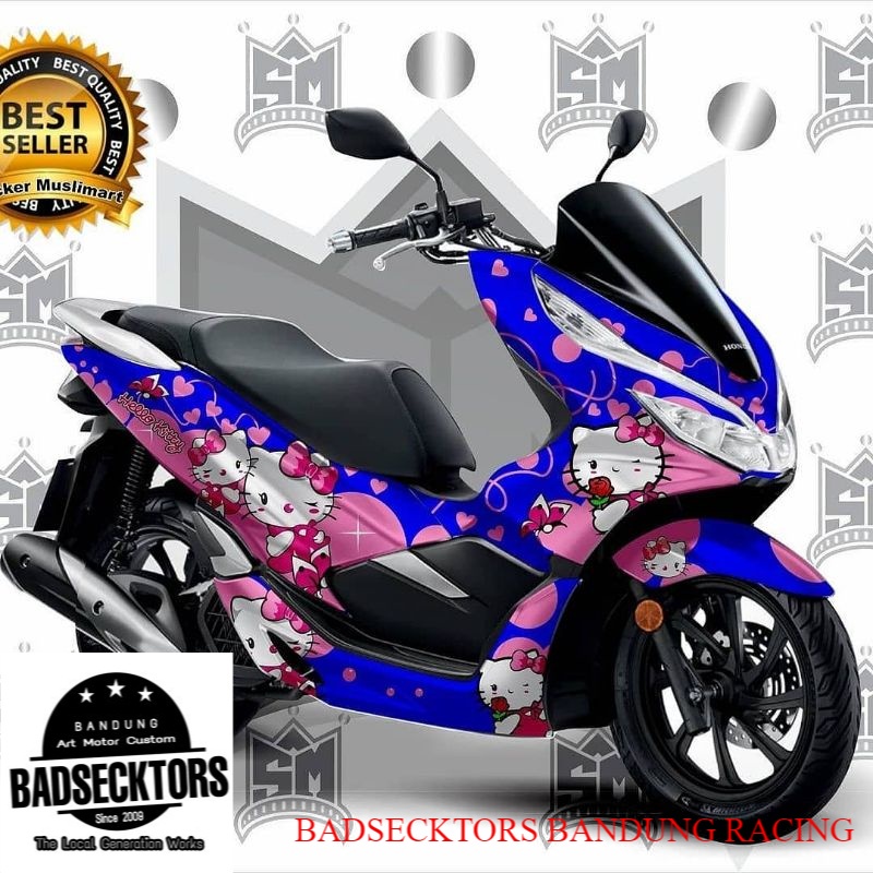 STICKER DECAL HONDA PCX MOTIF HELLO KITTY BLUE keren