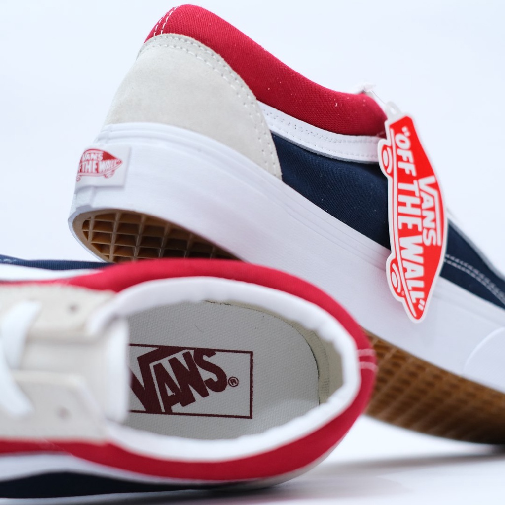 SALE DISKON! V4NS OLDSKOOL RETRO BLOCK WHITE/RED/DARK NAVY (PEPSI) 100% ORIGINAL BNIB