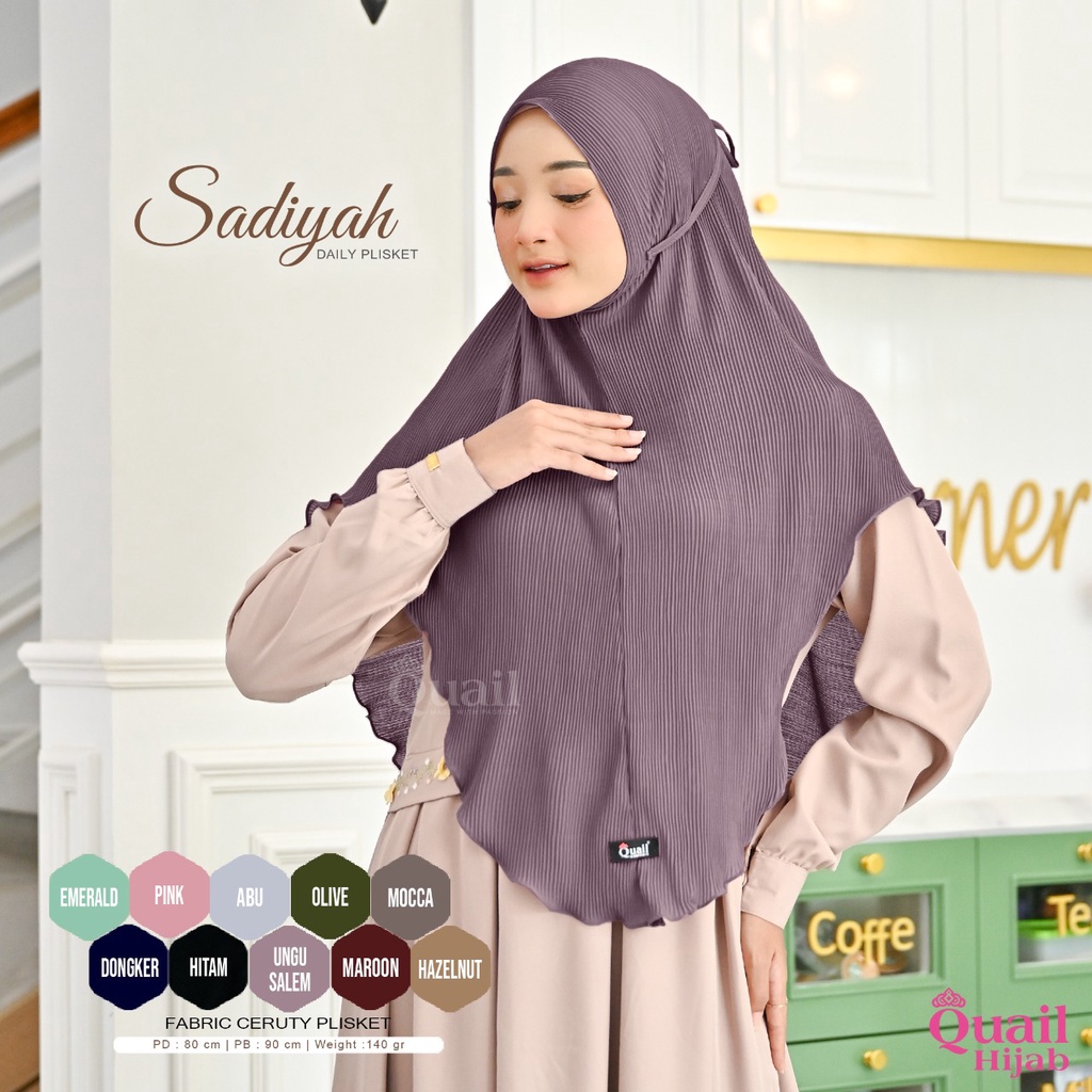 Hijab SADIYAH Daily Tali Belakang Plisket Lidi Model Terbaru Quail Hijab 2022 Instan Remaja Emerald 