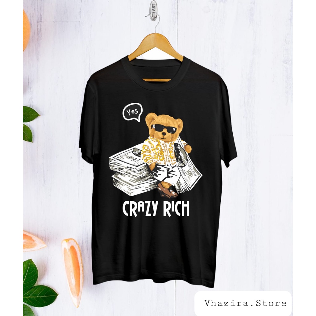 KAOS OVERSIZE BAJU TEDY BEAR CRAZY RICH  DISTRO KAOS PRIA DAN  WANITA GRATIS TOPI TEDY BEAR