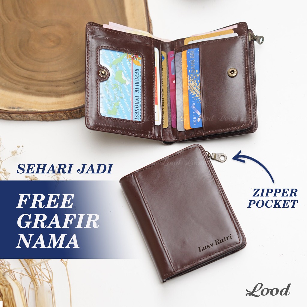 DOMPET KULIT ORIGINAL 100% PRIA WANITA UNISEX ZIPPER WALLET - GRATIS UKIR NAMA