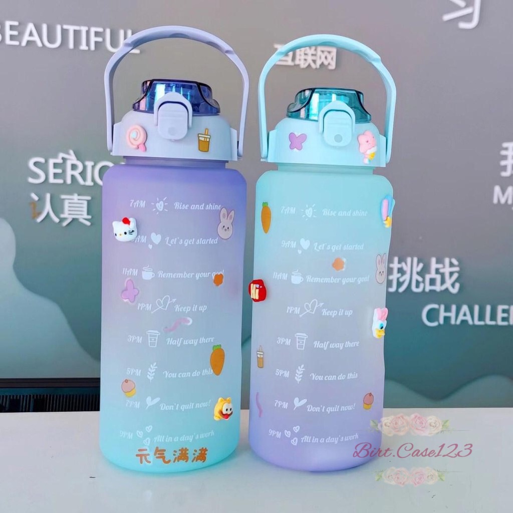 RT61 BOTOL MINUM TUMBLER KOREA WARNA GRADASI PELANGI PENANDA WAKTU UKURAN BESAR 2 LITER 2000ML 2L BC6144