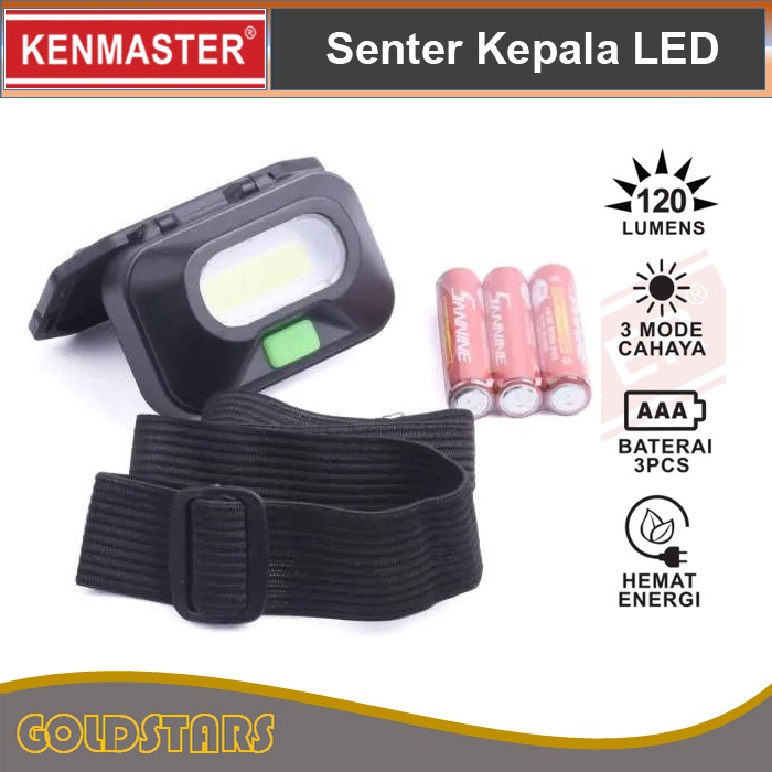 Senter Kepala Head Lamp 3 Sensor Lampu LED Kenmaster + Baterai AAA
