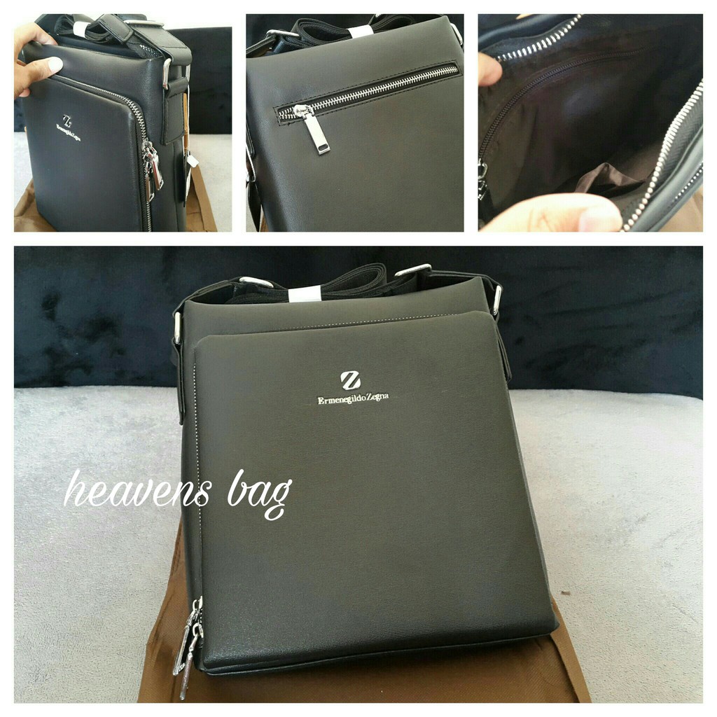 TAS SELEMPANG KULIT PRIA IMPORT ERMENEGILDO ZEGNA HITAM KODE 1920-2