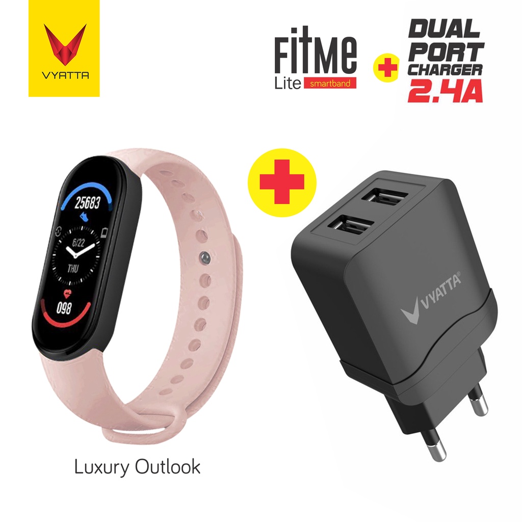 VYATTA FitMe Lite New Smartband - 200+Watchface, Sport Mode, IP67,SPO2-Pink+Dual Port 2.4A
