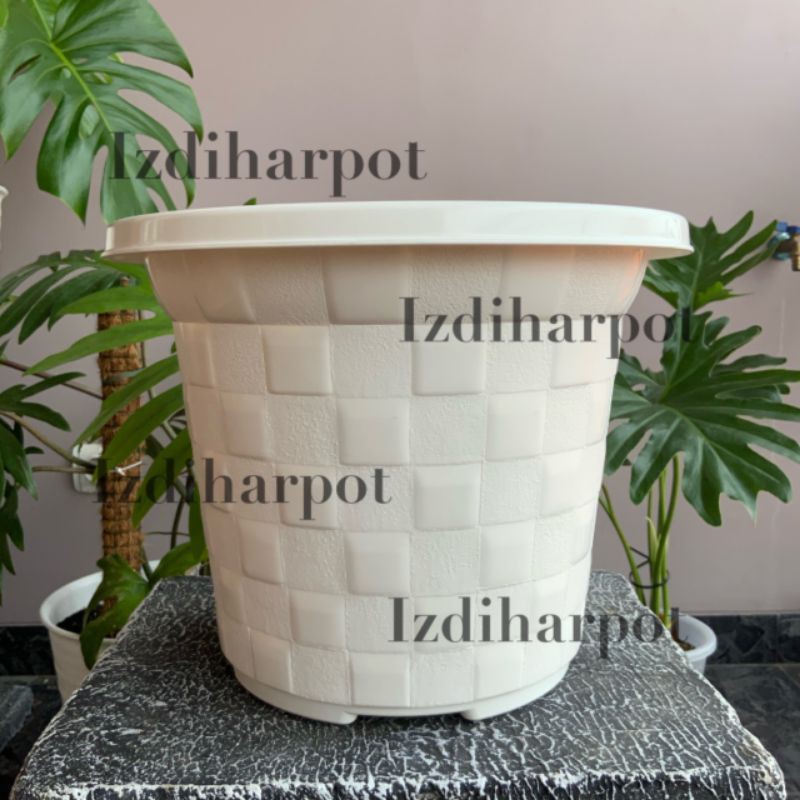 Pot bunga tanaman motif catur putih 30cm - akasia 30