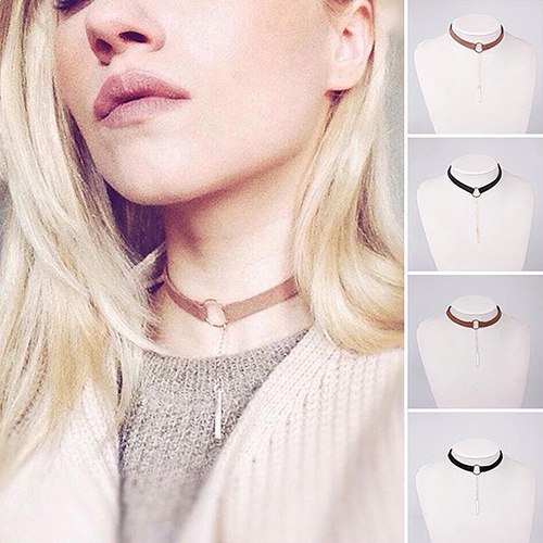 Hu Hu Hu Hu Hu Alat Bantu Pasang Kacamata♡ Kalung Choker Bahan Velvet Dengan Liontin Cincin Bulat Untuk Wanita