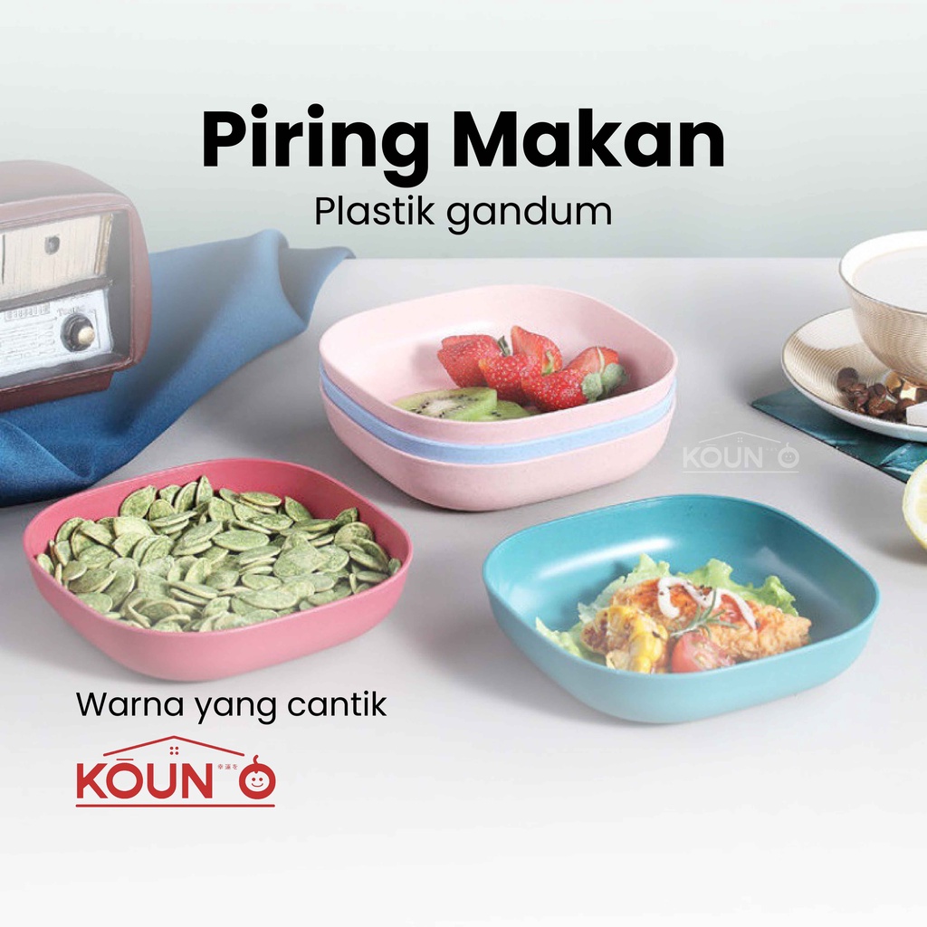 Piring Persegi Kecil Piring Buah Piring Sayur Piring Makanan Ringan Piring Plastik Mini Bahan Jerami Gandum BPA Free Warna Pink Biru Hijau Cream Perlengkapan Makan Rumah Wheat Straw Plate