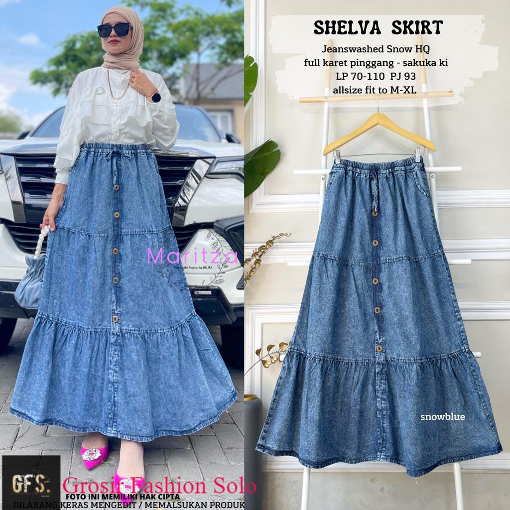 Shelva Skirt | Rok Jeans Susun Canda | GFS