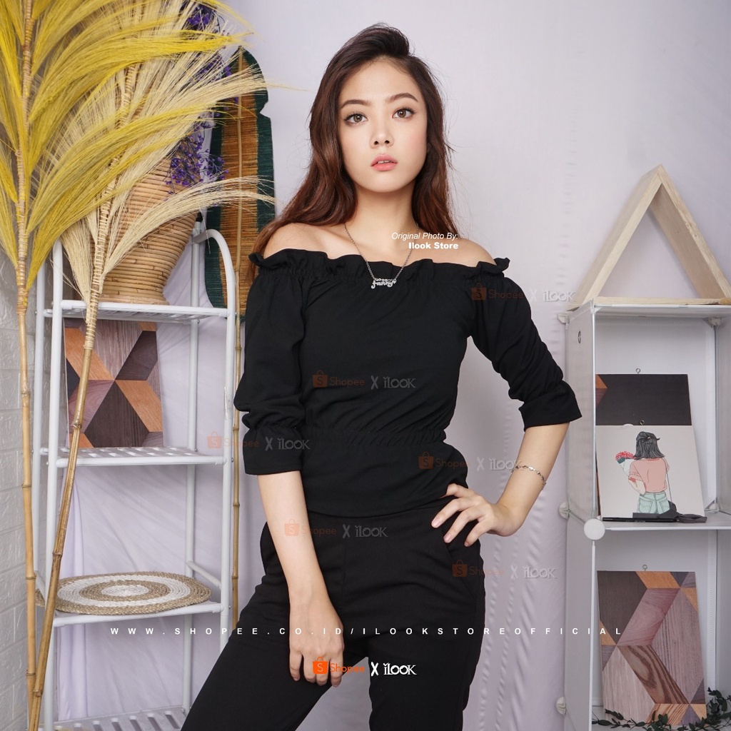 ilook | Mirabel Top Blouse | Blouse Wanita Bahan Creape Fit to L-MIRABEL - HITAM