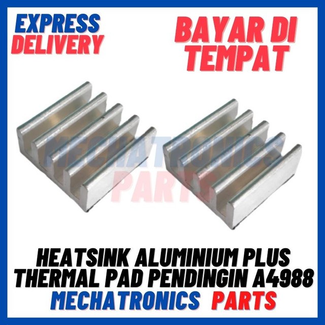 [DEV-9362] HEATSINK 11X11X5MM ALUMINIUM PLUS ADHESIVE THERMAL PAD PENDINGIN A4988
