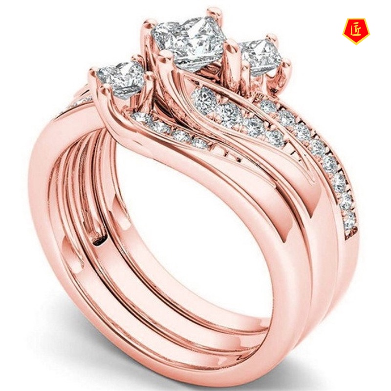 [Ready Stock]18K Gold Diamond Ring Set Creative Elegant Personality