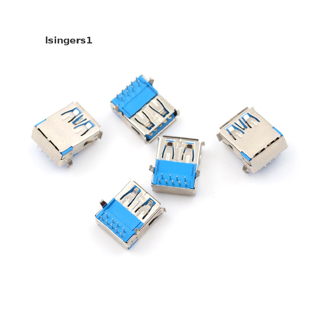 (lsingers1) 5pcs Konektor Soket DIP PCB USB 3.0 Tipe A Female Sudut Kanan 9Pin