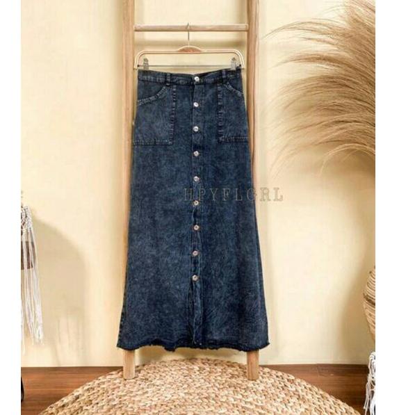 Muraaaahh.. ROK BUTTON SNOW HITAM // ROK JEANS PANJANG BUTTON UP MAXI SKIRT SNOW BLACK// ROK JEANS P