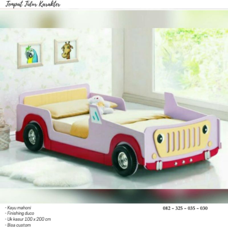 Tempat tidur ranjang anak perempuan karakter mobil cewek bentuk kasur cewe minimalis murah