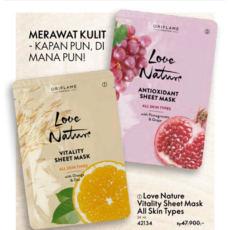 Love nature sheet mask all skin types Oriflame masker wajah melembabkan mencerahkan serum mask