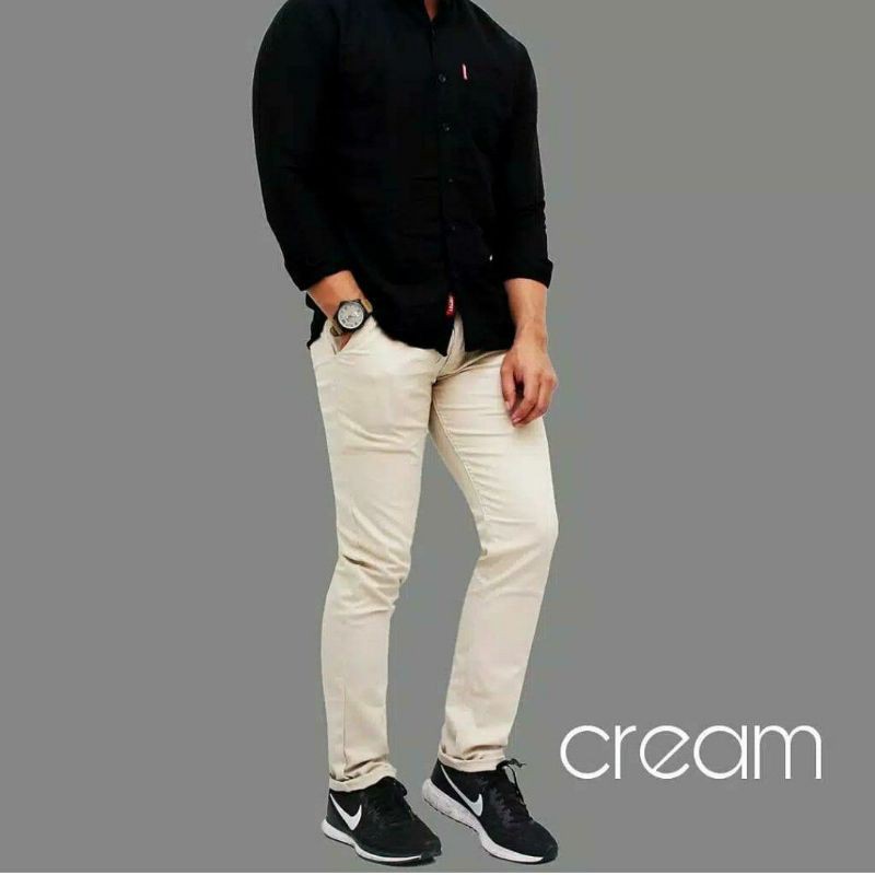 CELANA CHINOS PANJANG PRIA KANTOR KERJA BISA BAYAR DI TEMOAT HITAM MOCCA CREAM GREY BAHAN MELAR ADEM