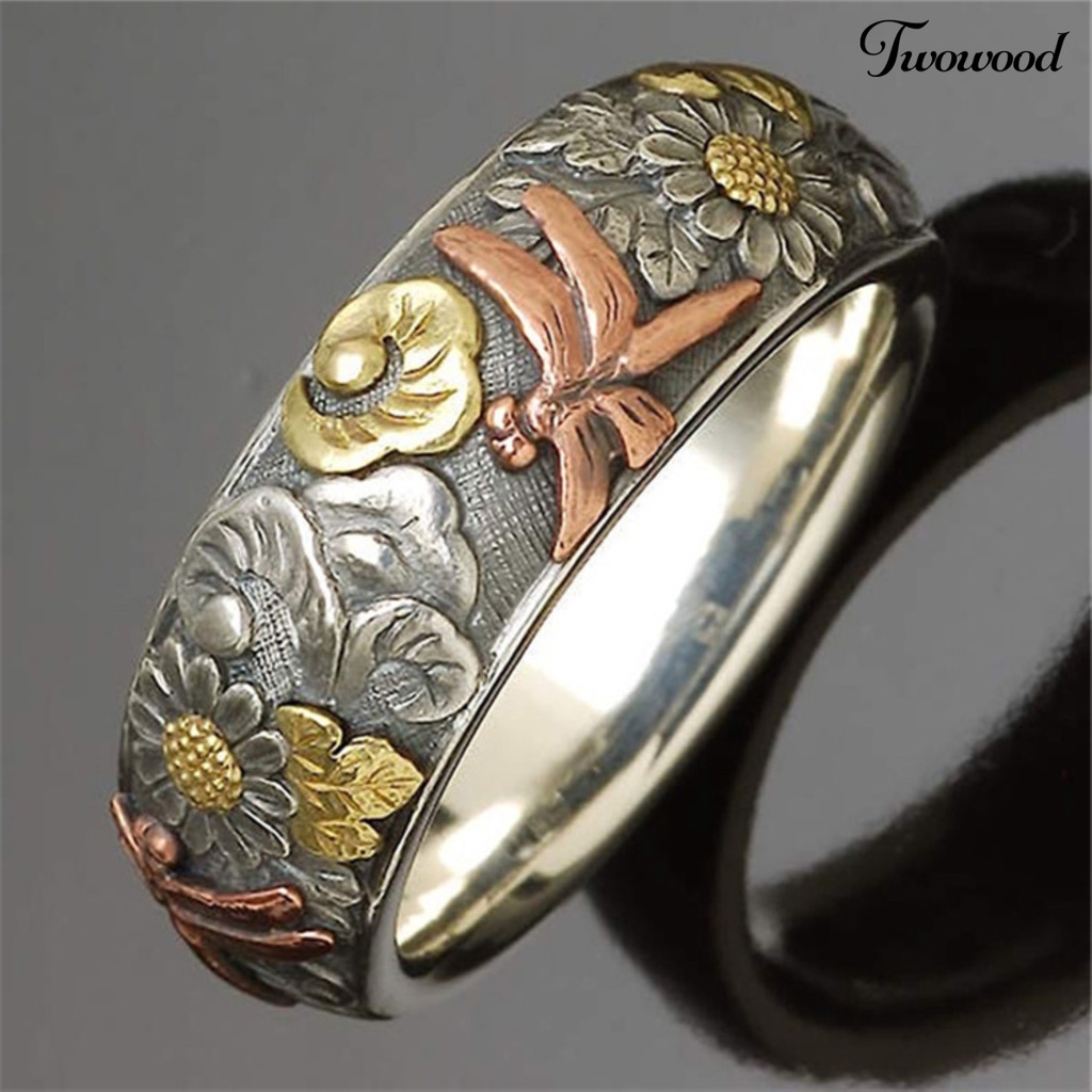 Cincin Bentuk Capung Bunga Matahari Bahan Alloy Gaya Vintage Untuk Pesta