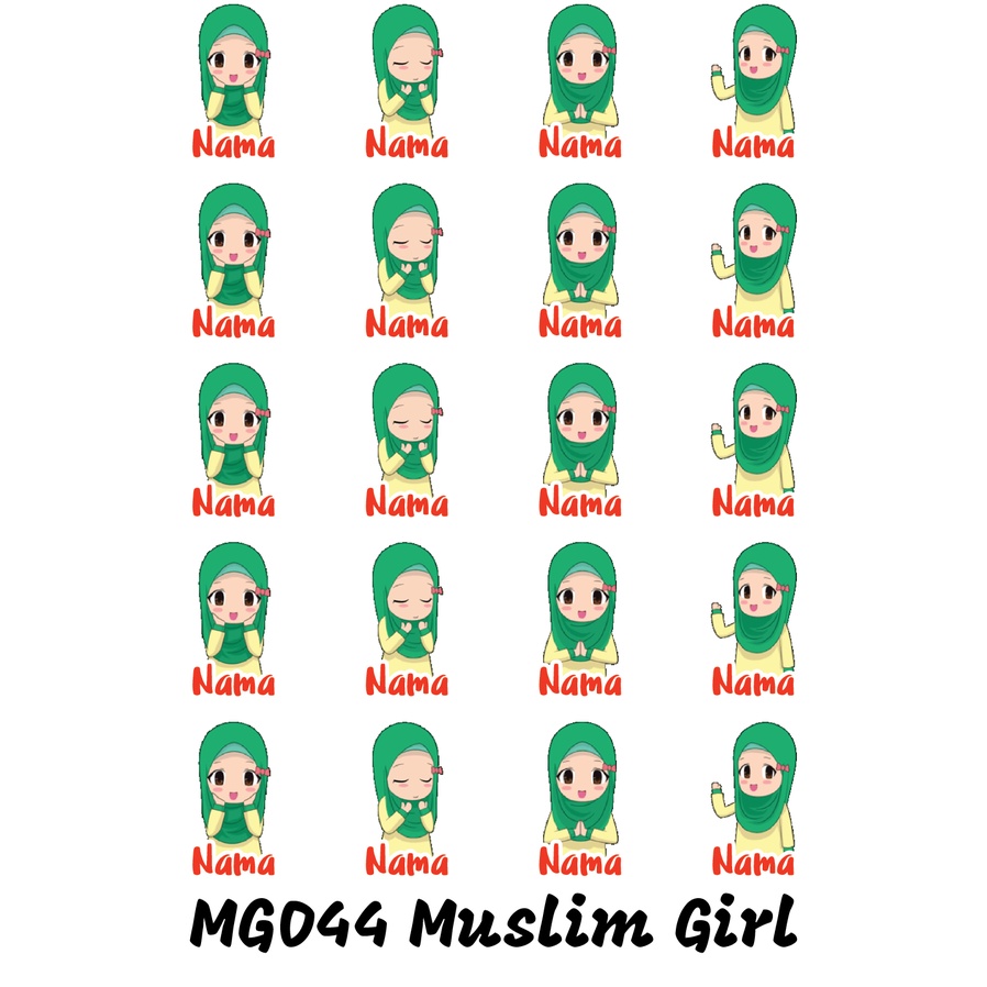 

Sticker Nama Cutting Label Waterproof Tahan Air Muslim Girl 44 (MG044)
