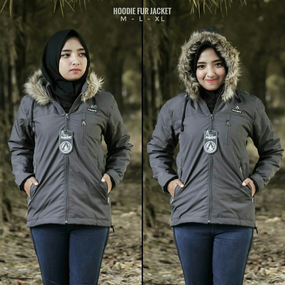 Termurah JAKET WANITA EUROPE FUR GREY AMAZING - AMZTSNAB - HOODIE FUR JAKET - JAKET BULU WANITA DS0