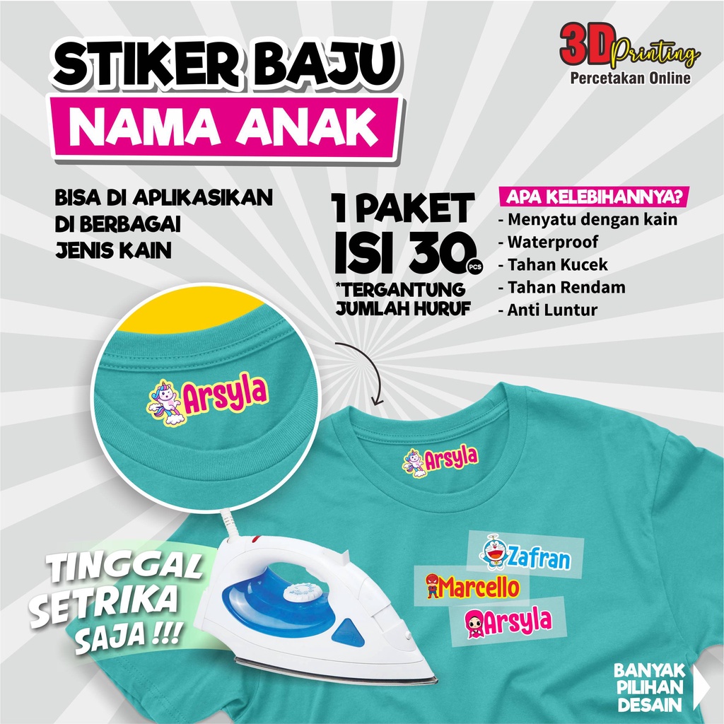 

(TERMURAH) Stiker Baju | Label Stiker Baju | Sablon Setrika Kaos