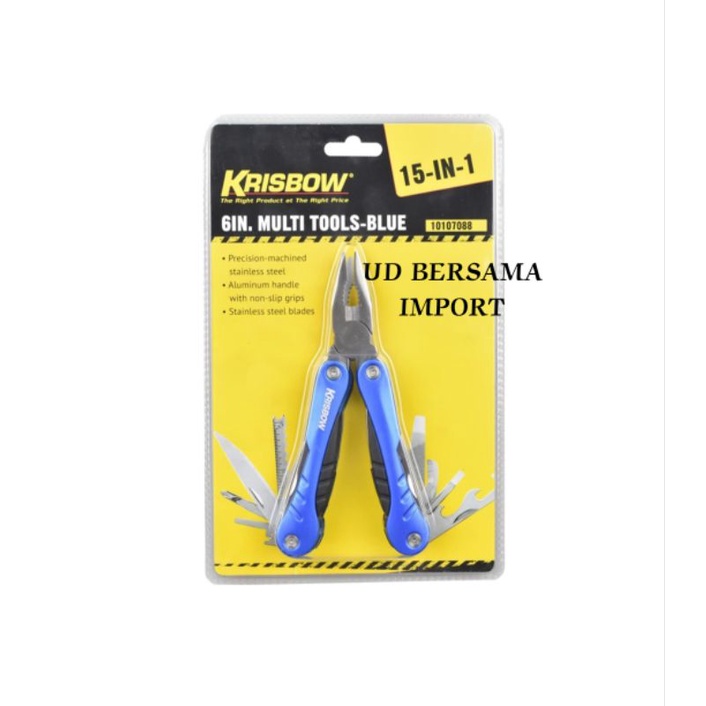 KRISBOW Alat Saku Multitools/Pisau Tang Lipat Camper 15 IN 1 Biru