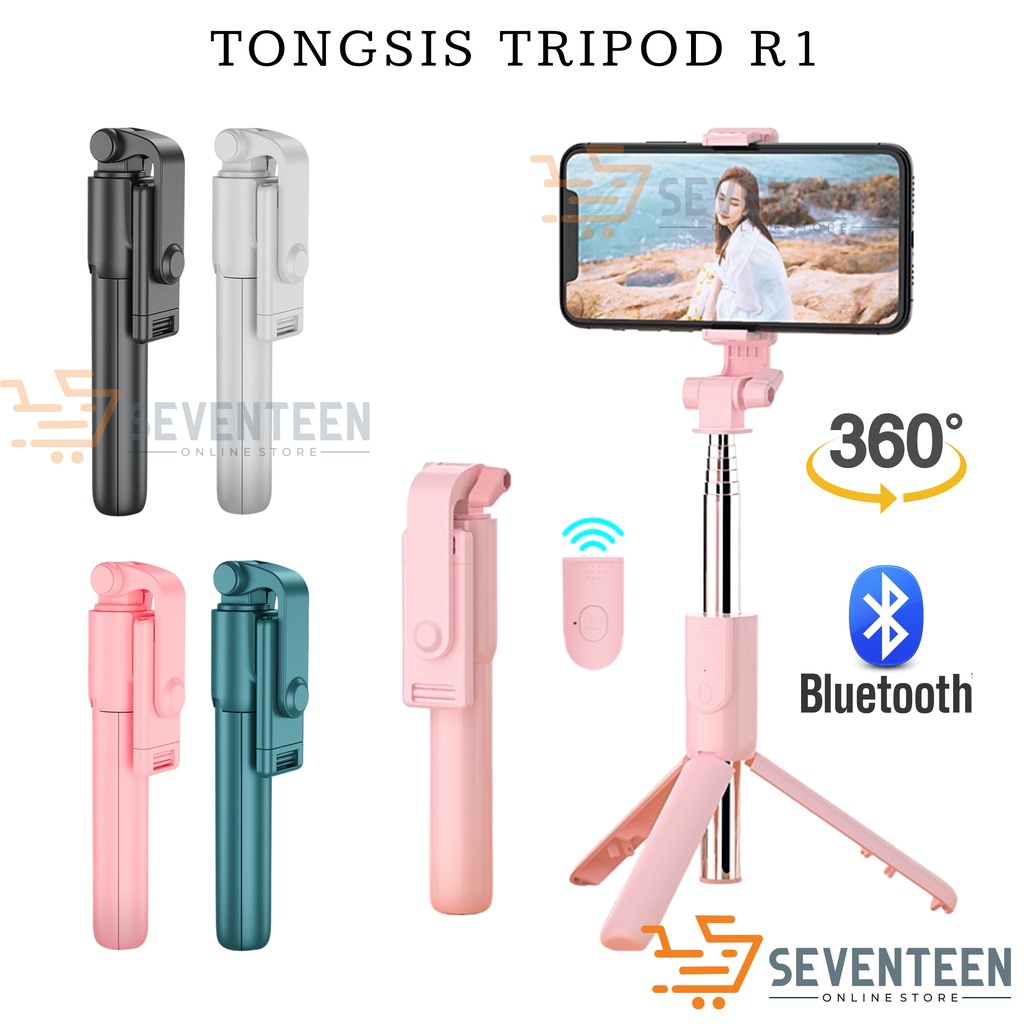 SEVENTEEN TONGSIS TRIPOD R1 3IN1 REMOTE BLUETOOTH SELFIE STICK TONGSIS MACARON R1 TRIPOD HP TRAVELLING TRIPOD HANDPHONE 3IN1 HOLDER HP