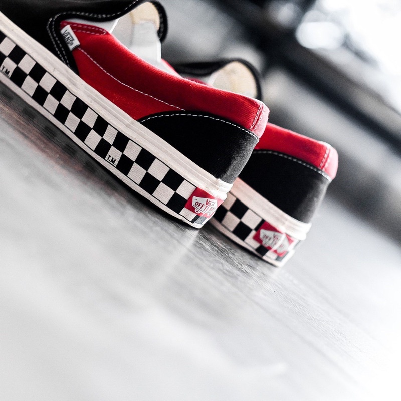 VANS SLIP-ON BMX CHECKERBOARD BLACK RED ORIGINAL 100%