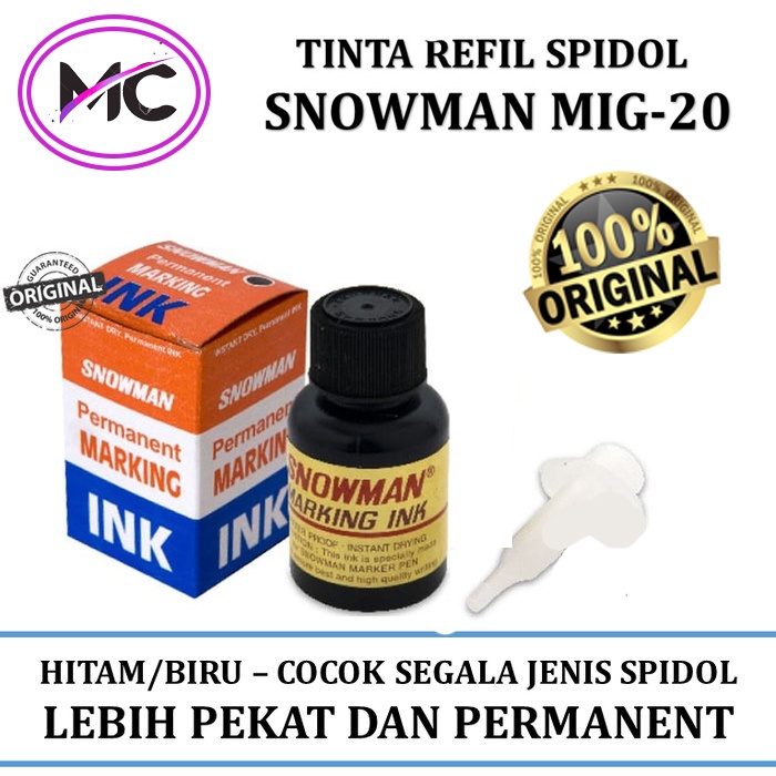 Tinta Spidol Permanent Snowman Isi Ulang Sepidol Refil Asli Original Botol Warna Hitam Merah BIru Hijau Permanen