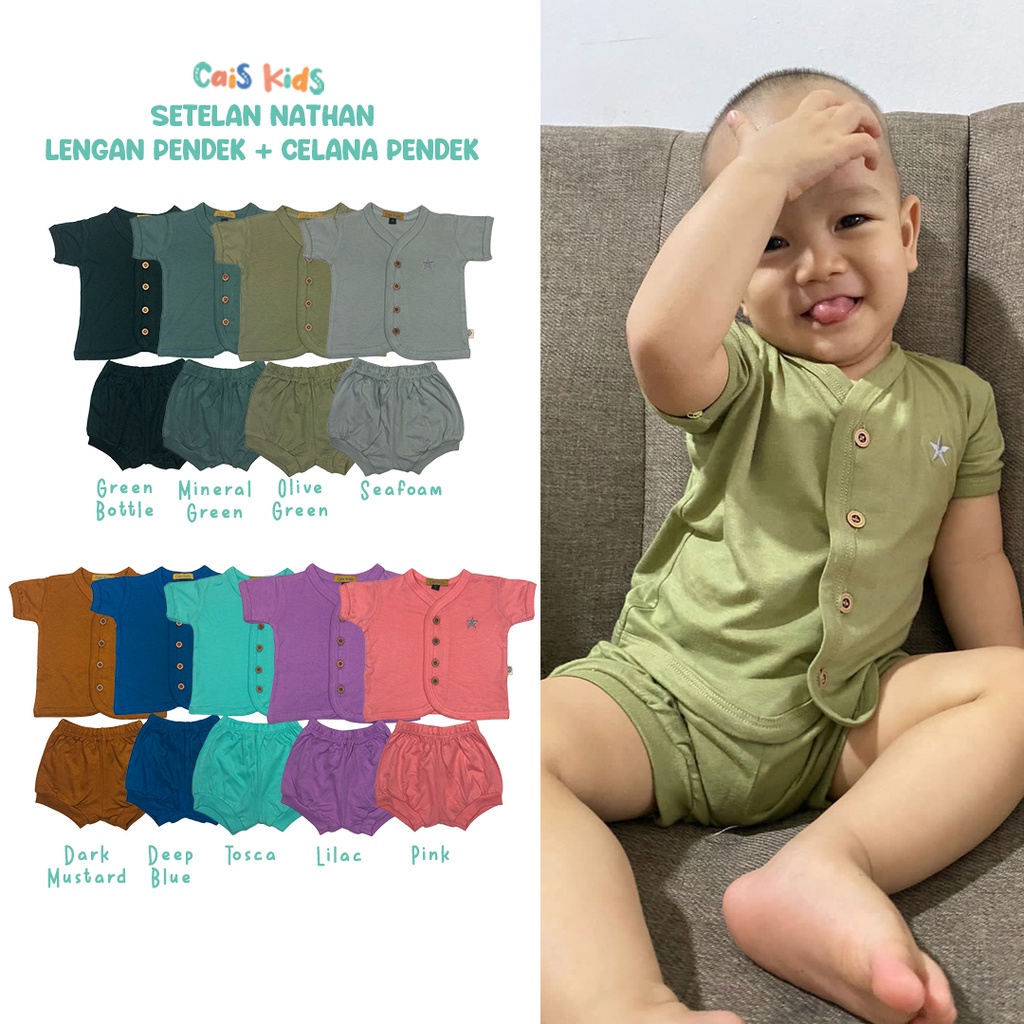 baju bayi setelan Nathan kaos &amp; celana bayi bahan bamboo anti alergi spesial usia new born baru lahir